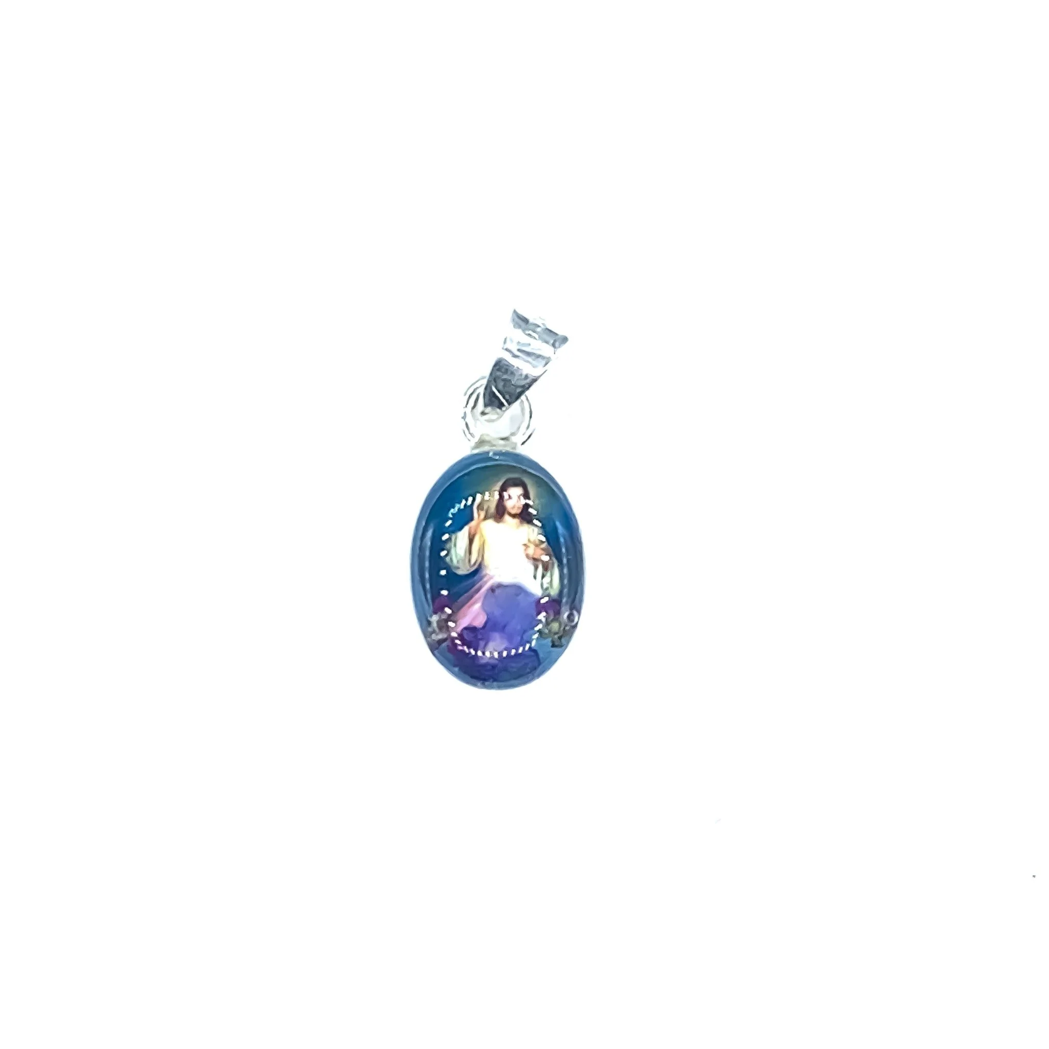 Divine Mercy Mini Oval Pendant w/ Pressed Flowers 18-inch - Image 2