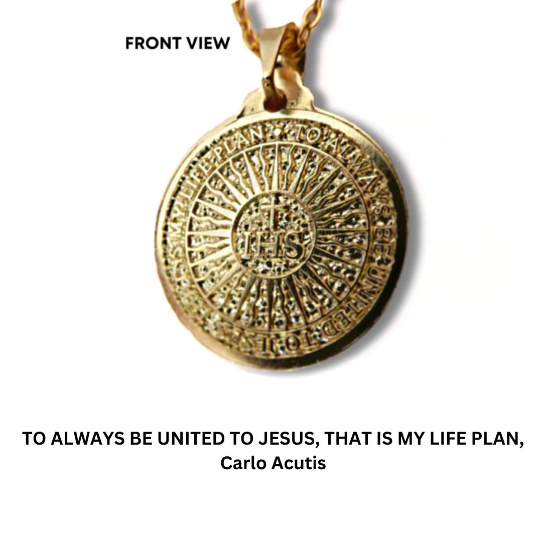 Gold Vermeil Saint Carlo Acutis Medal Necklace 18-inch - Image 3