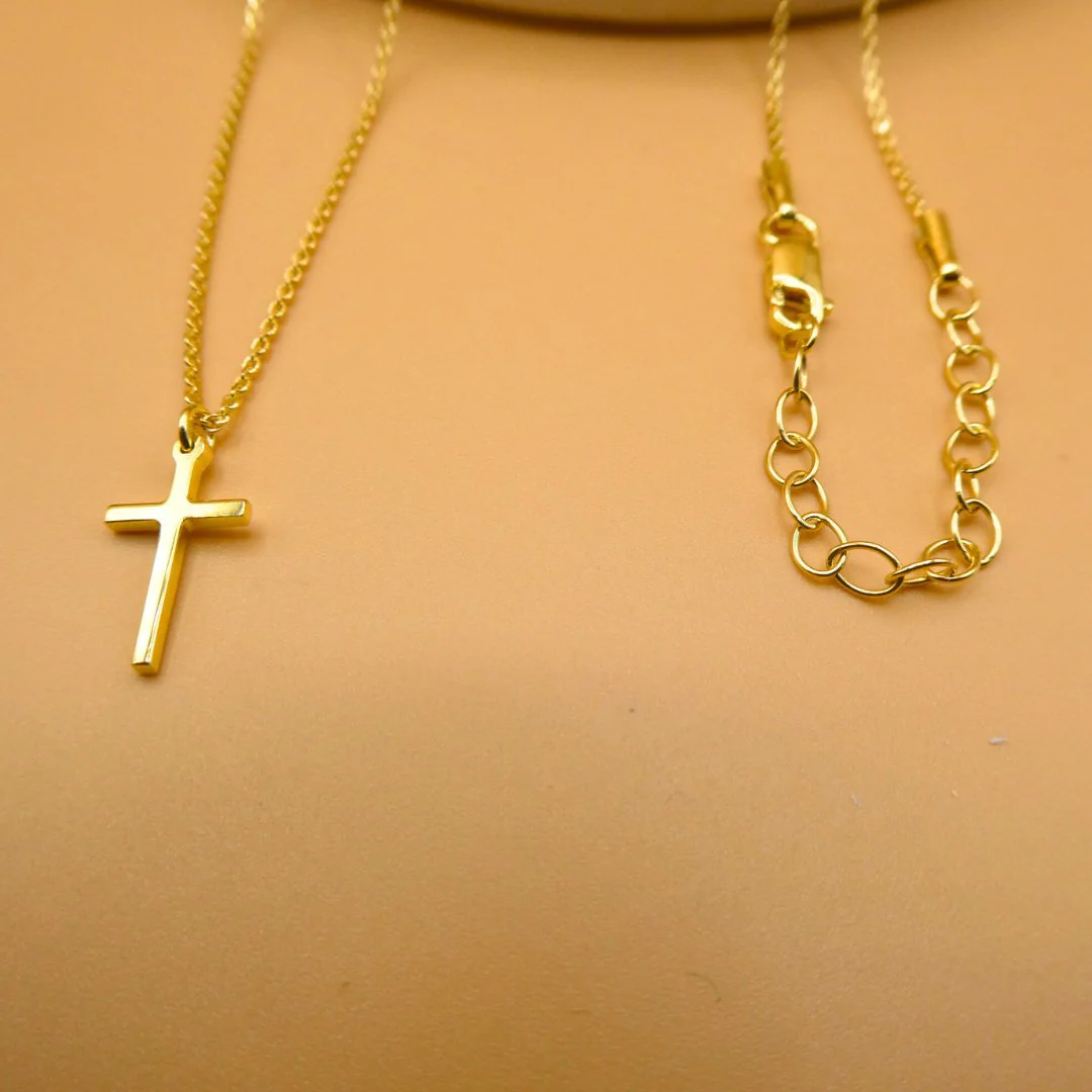 Gold Vermeil Cross Pendant with Chain 18-inch - Image 3