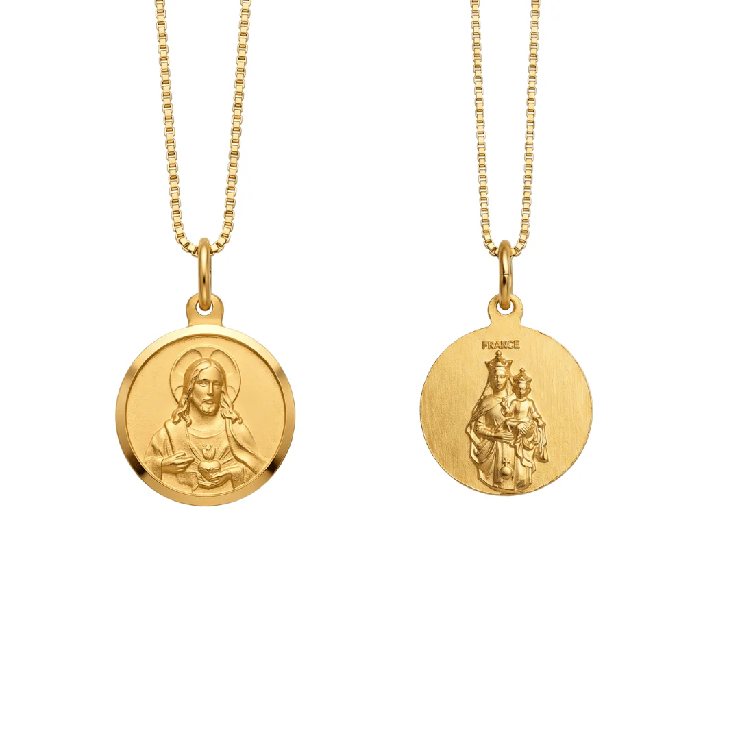 Gold-Filled French Scapular Medal Necklace, 16mm — 18" Box Chain - Image 3