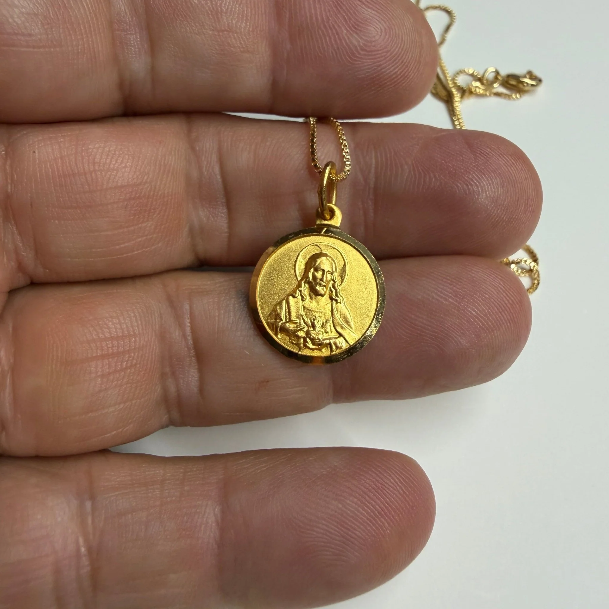 Gold-Filled French Scapular Medal Necklace, 16mm — 18" Box Chain - Image 4