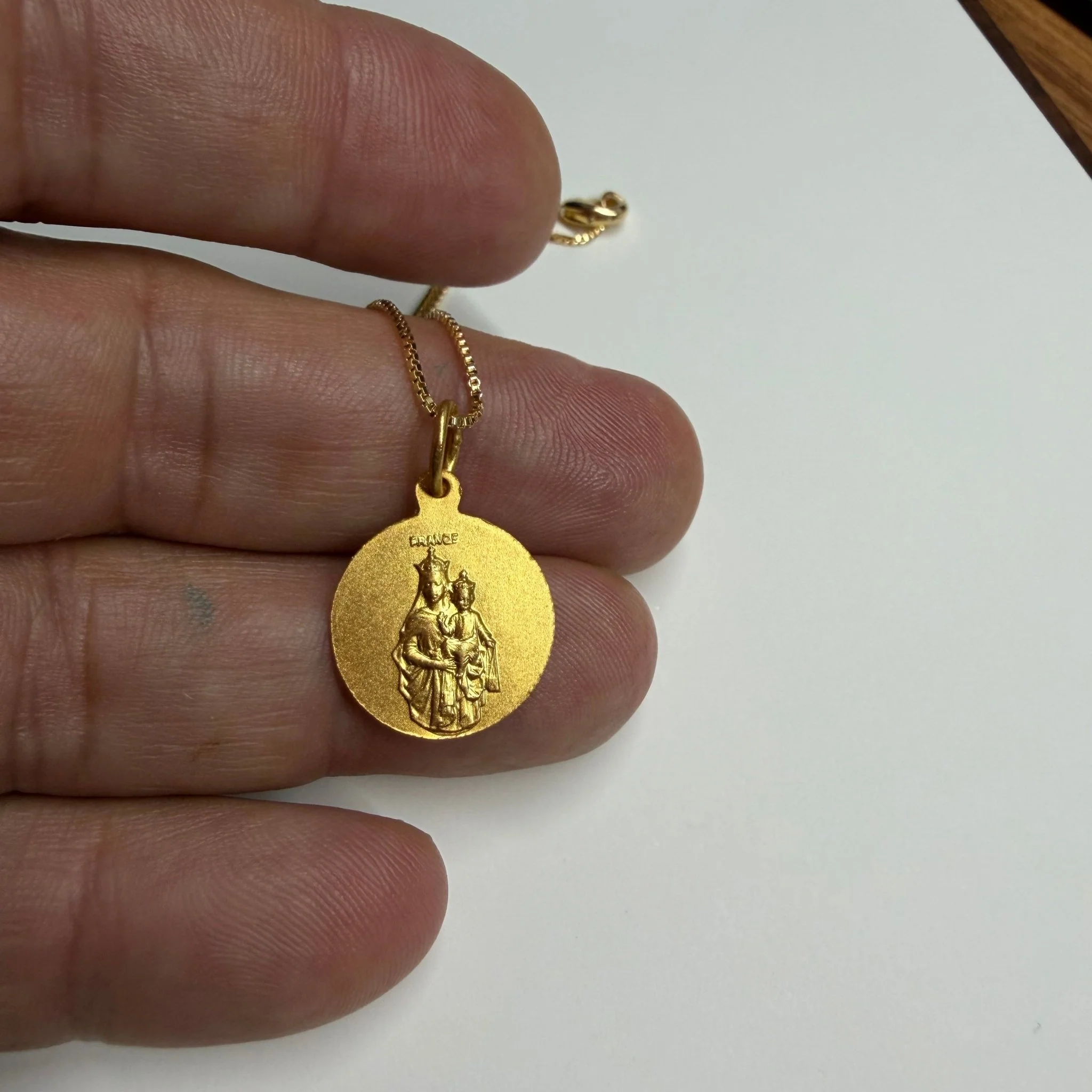 Gold-Filled French Scapular Medal Necklace, 16mm — 18" Box Chain - Image 5