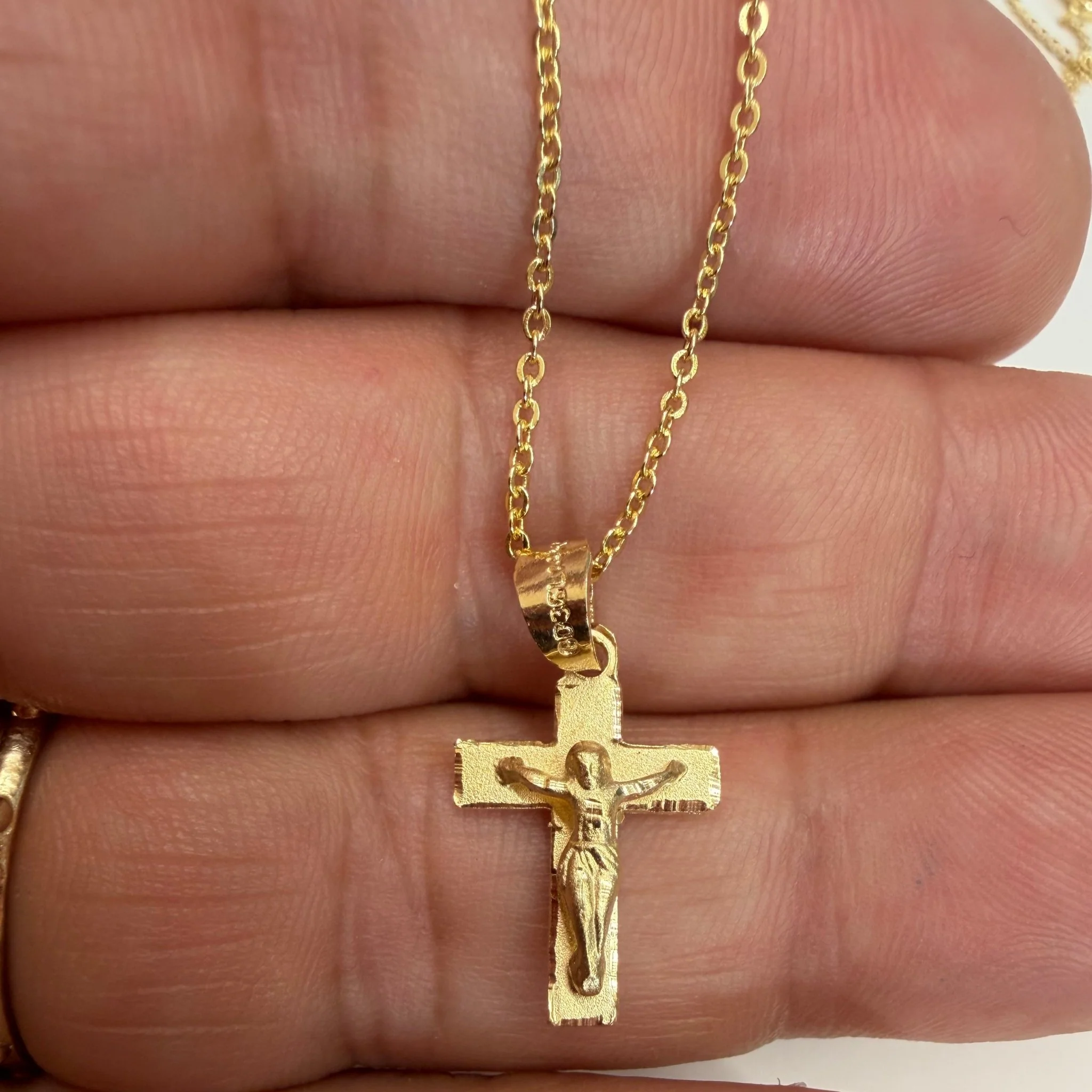 Gold Mini Crucifix Pendant Necklace 18" - Image 2