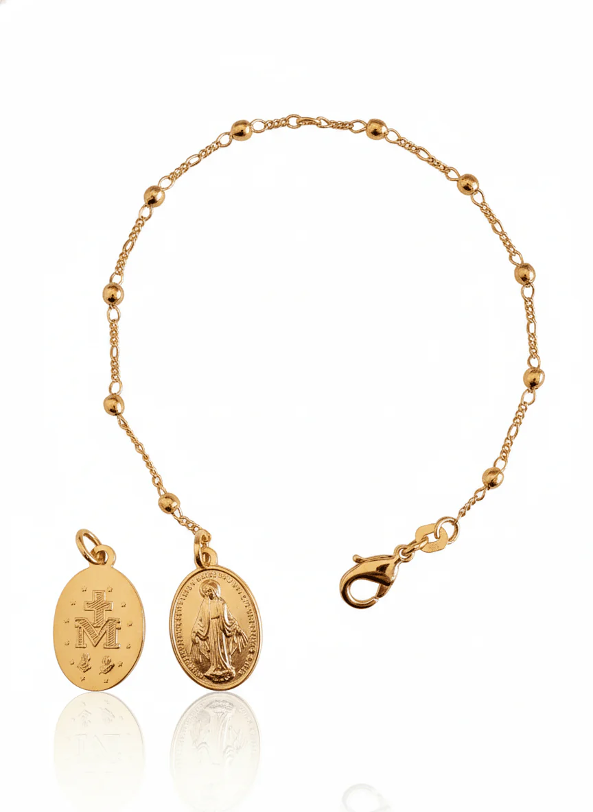 Gold-Filled Miraculous Medal Rosary Bracelet for Women (7”) - Image 3