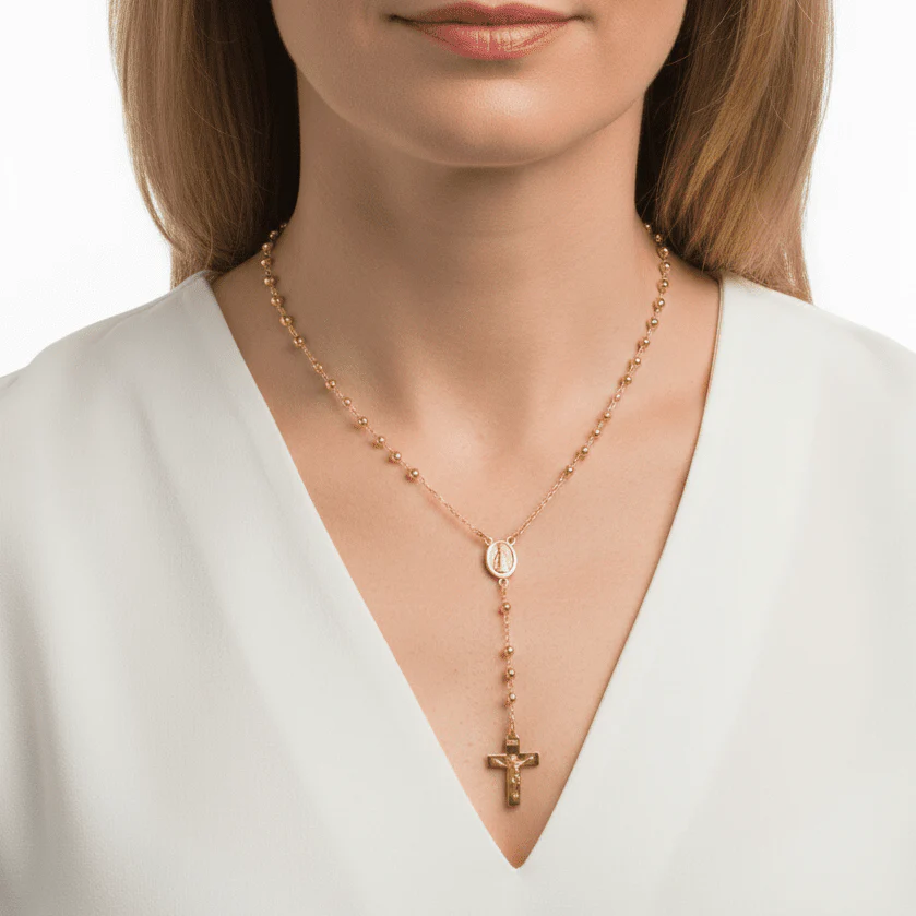Gold Miraculous Medal Rosary Necklace 18-inch - Image 2