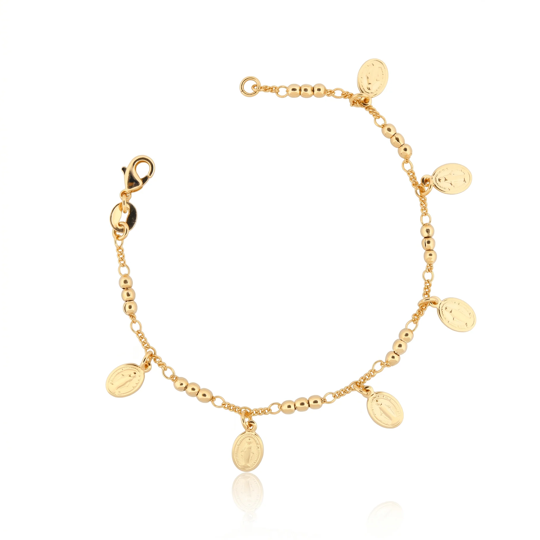 Gold-Plated Bracelet with Our Lady of Grace Charms 7-inch