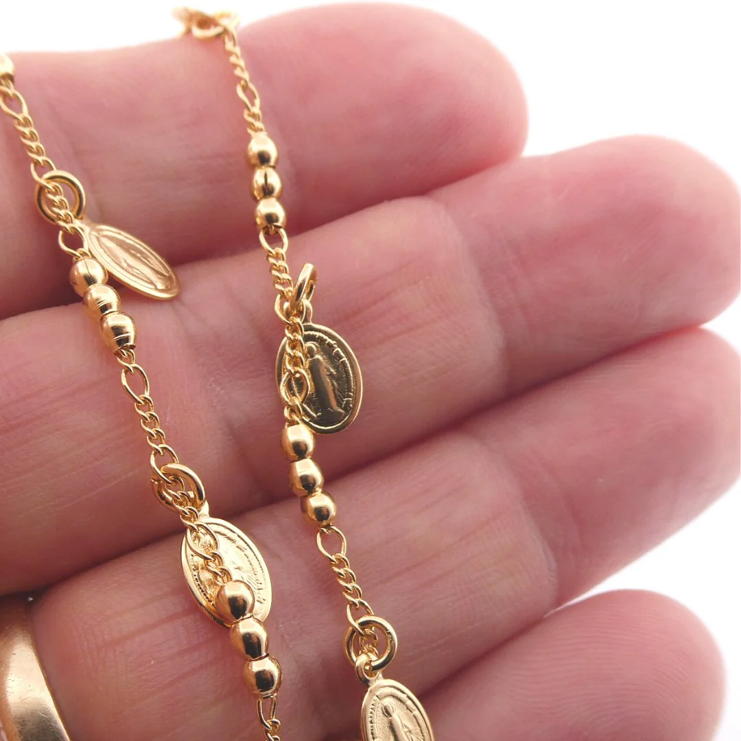 Gold-Plated Bracelet with Our Lady of Grace Charms 7-inch - Image 2