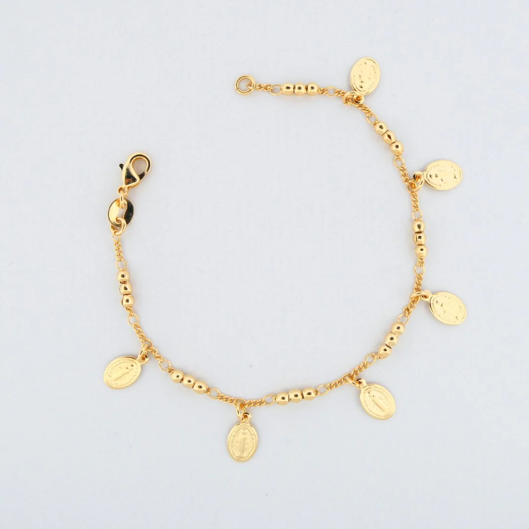 Gold-Plated Bracelet with Our Lady of Grace Charms 7-inch - Image 3