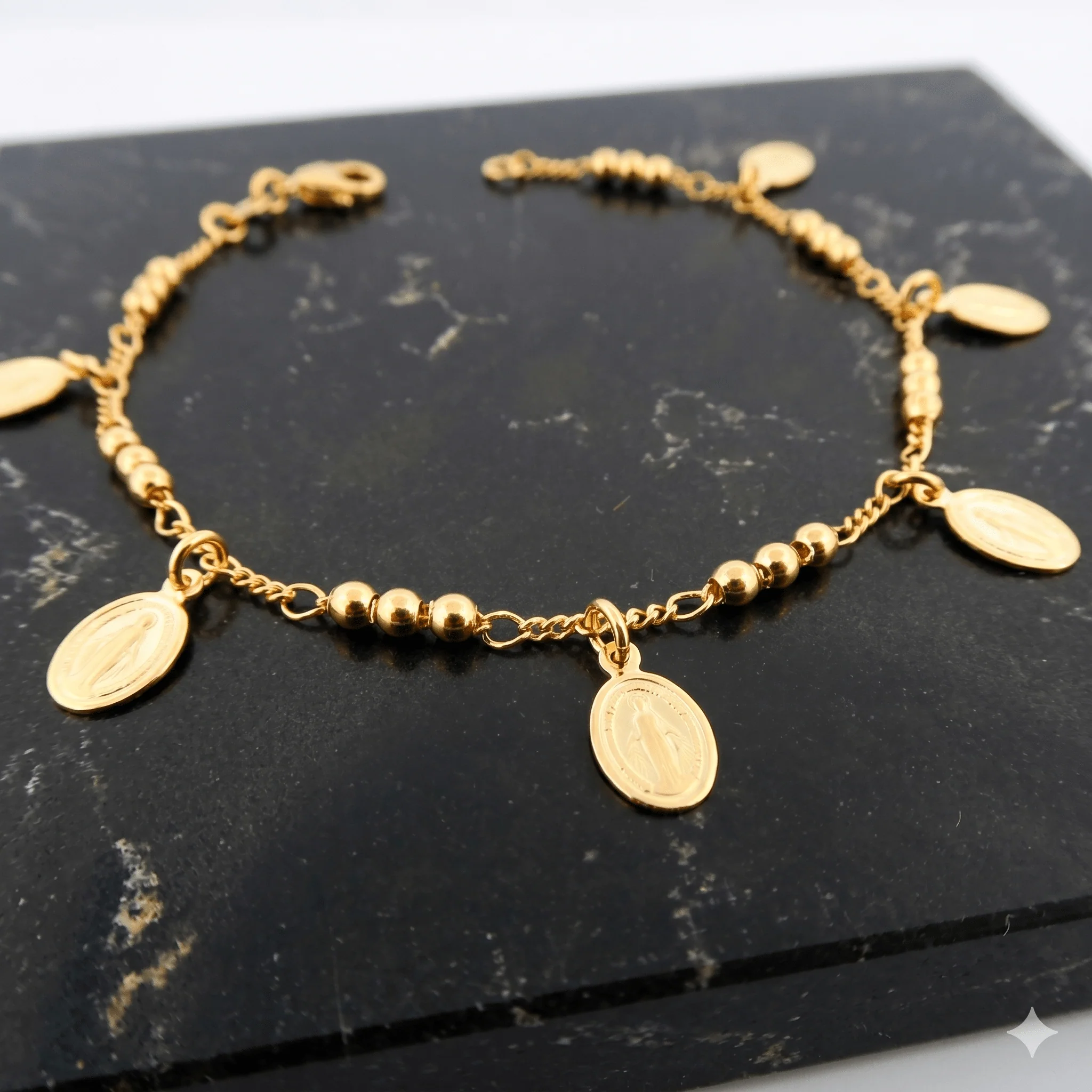 Gold-Plated Bracelet with Our Lady of Grace Charms 7-inch - Image 4