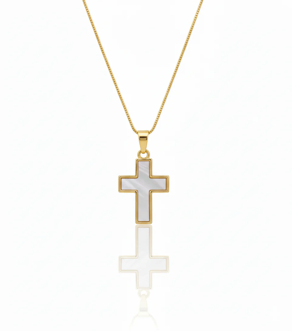 Gold-Plated Cross Necklace w/ Mother-of-Pearl 18-inch
