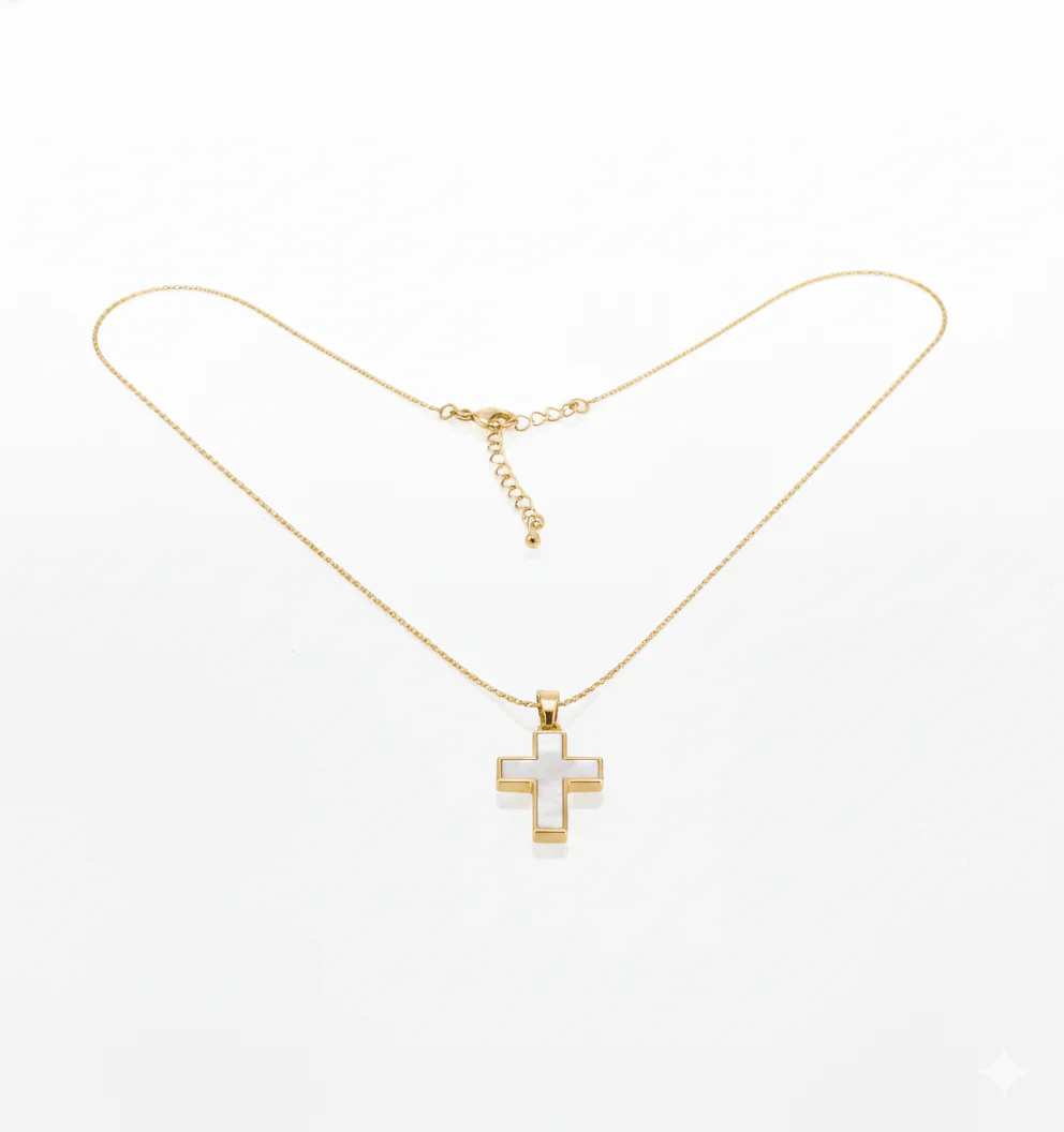 Gold-Plated Cross Necklace w/ Mother-of-Pearl 18-inch - Image 2
