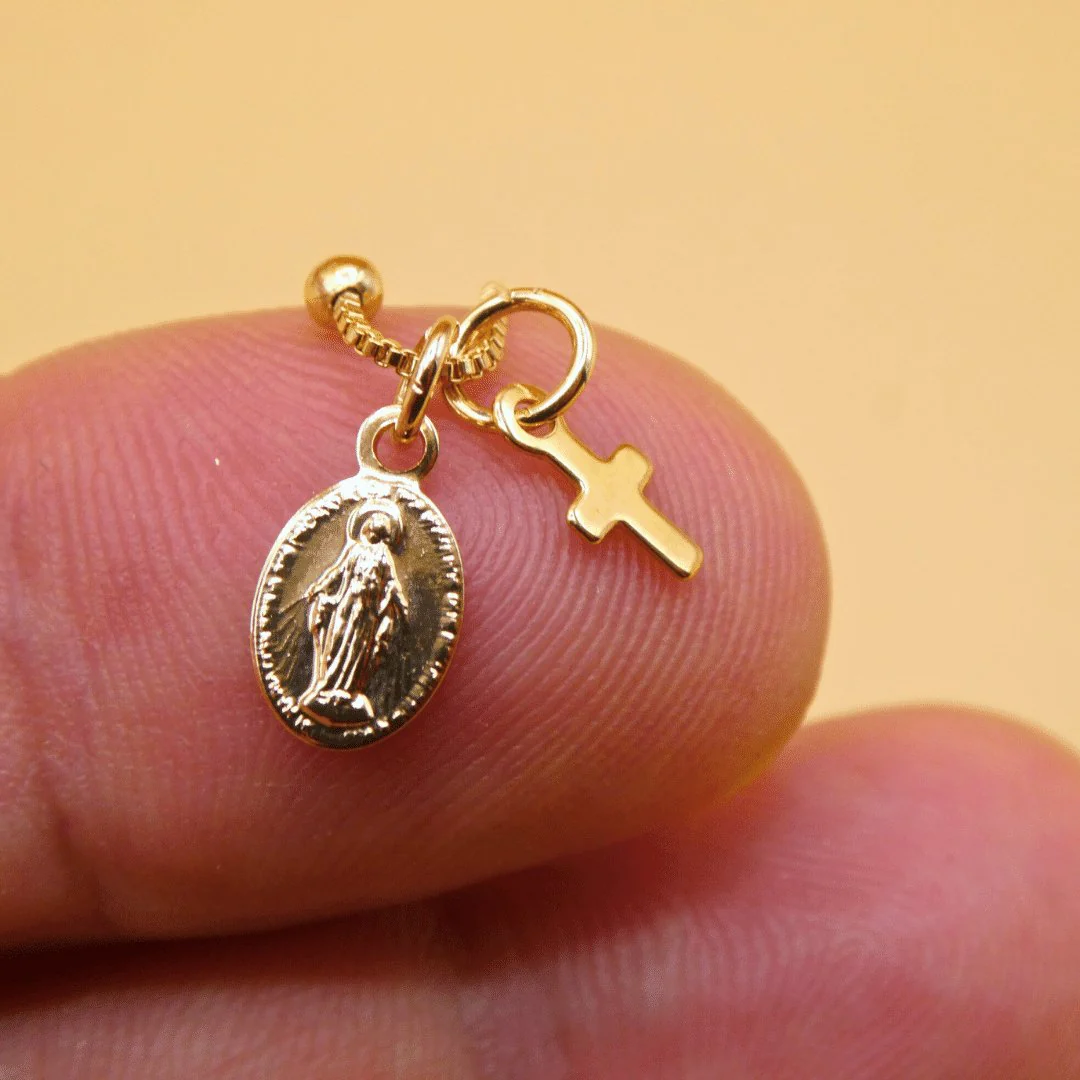 Gold-Plated Dainty Virgin Mary Charm Beaded Necklace 18-inch - Image 4