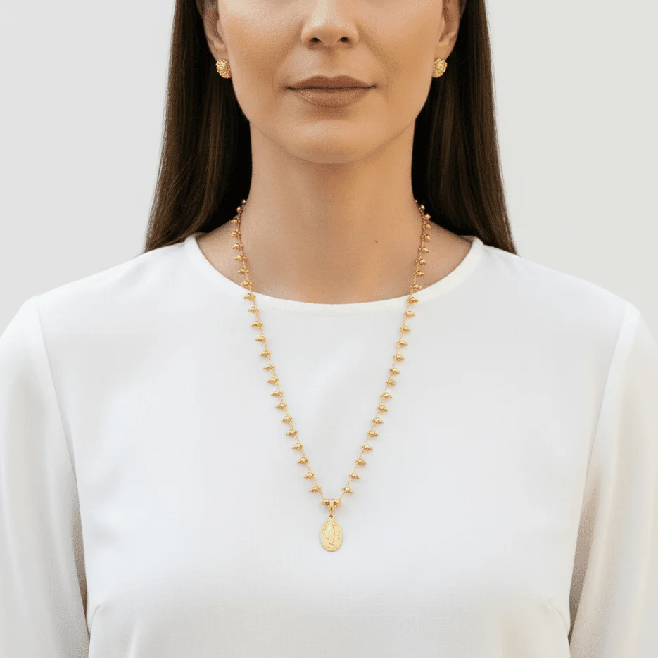 Gold-Plated Miraculous Medal Gold Beaded Necklace 18-inch - Image 2