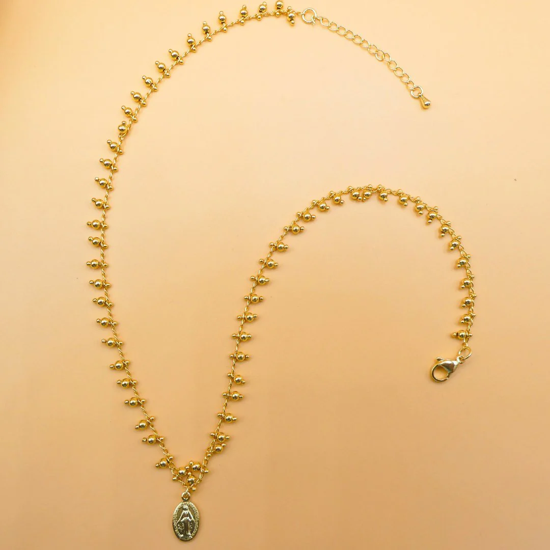 Gold-Plated Miraculous Medal Gold Beaded Necklace 18-inch - Image 3