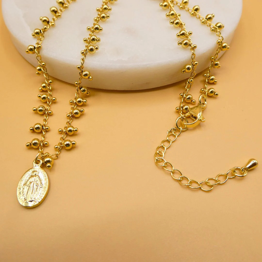 Gold-Plated Miraculous Medal Gold Beaded Necklace 18-inch - Image 4