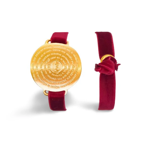 Gold-Plated Our Father Prayer Adjustable Velvet Bracelet 7.5-inch