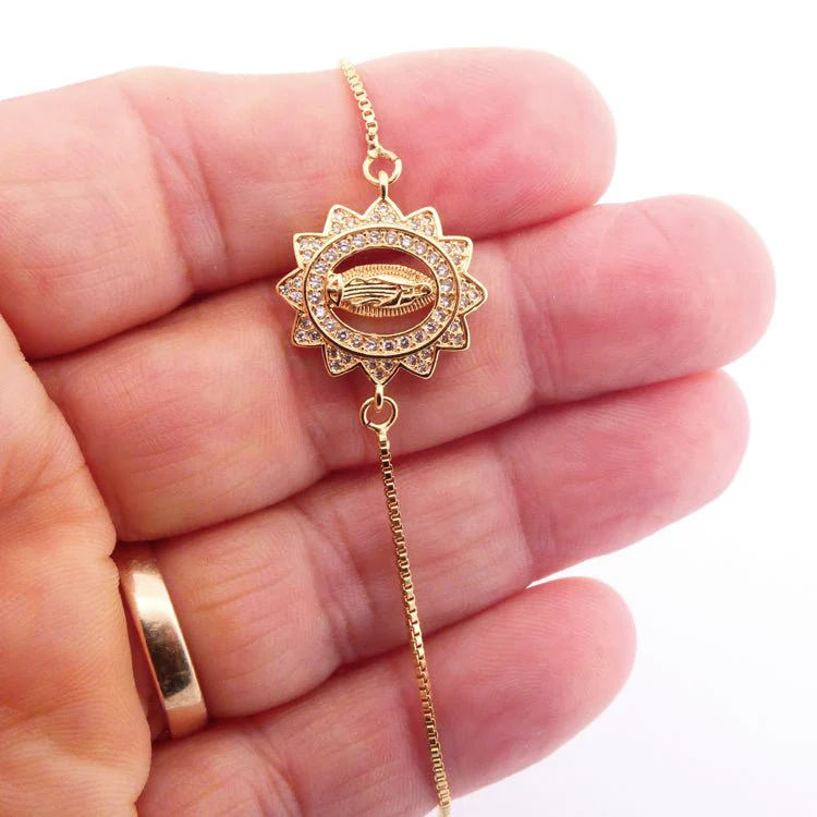 Gold-Plated Our Lady of Guadalupe Adjustable Bracelet with White Zirconia - Image 3