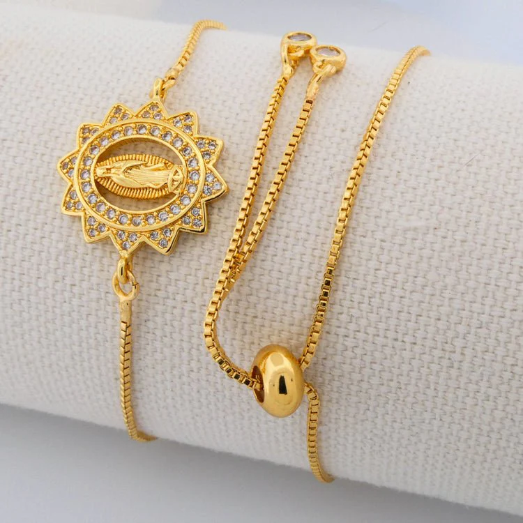 Gold-Plated Our Lady of Guadalupe Adjustable Bracelet with White Zirconia - Image 4