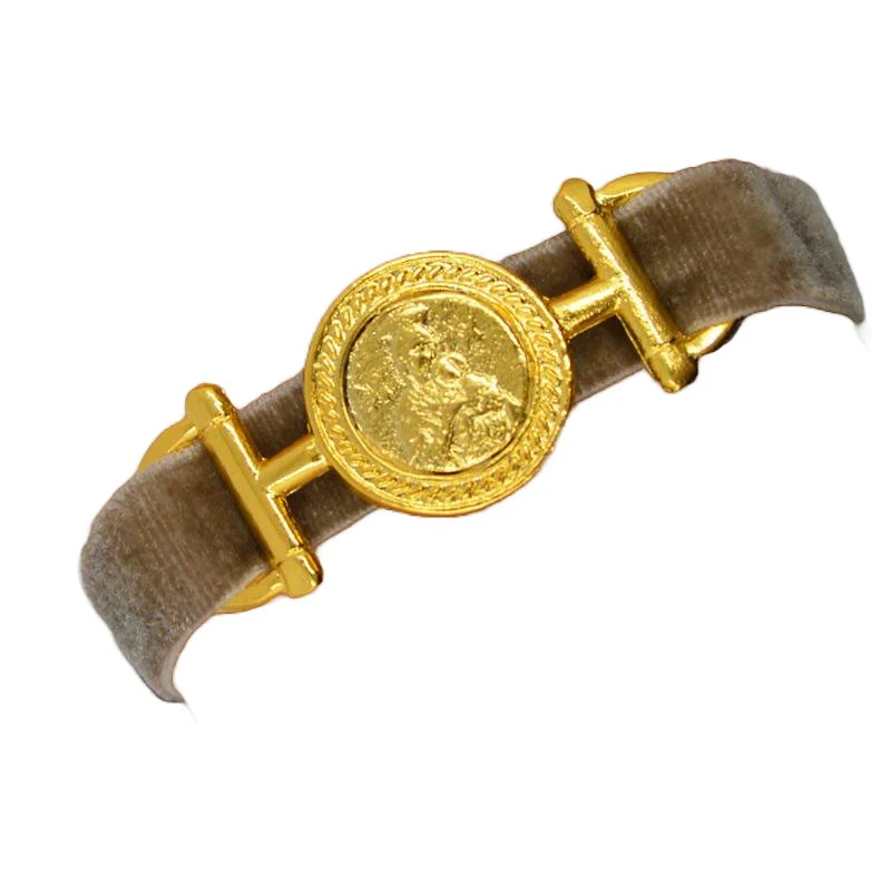 Gold-Plated Our Lady of Perpetual Help Velvet Bracelet 7.5-inch