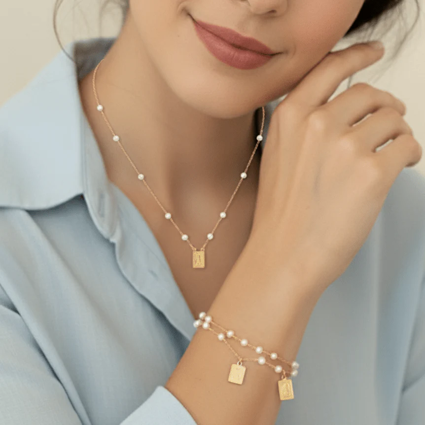 Gold-Plated Scapular Jewelry Set — Pearl Charm Necklace & Bracelet | Our Lady of Mount Carmel - Image 5