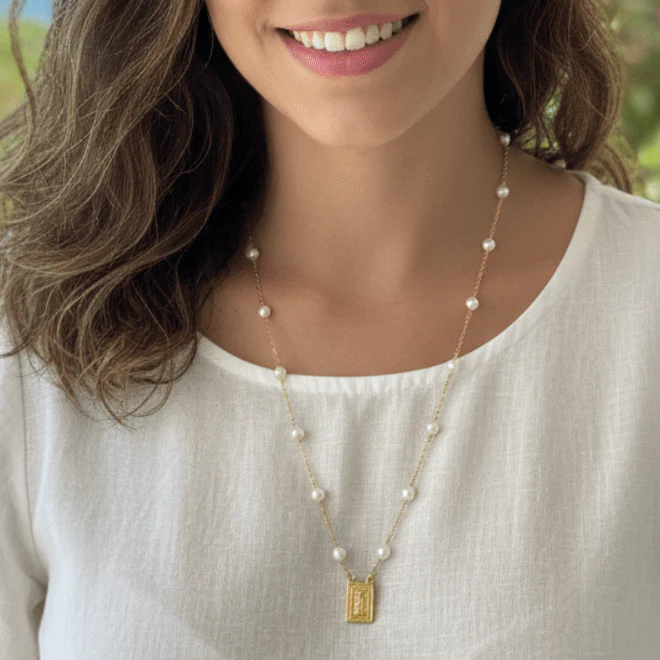 Gold-Plated Scapular Jewelry Set — Pearl Charm Necklace & Bracelet | Our Lady of Mount Carmel - Image 6