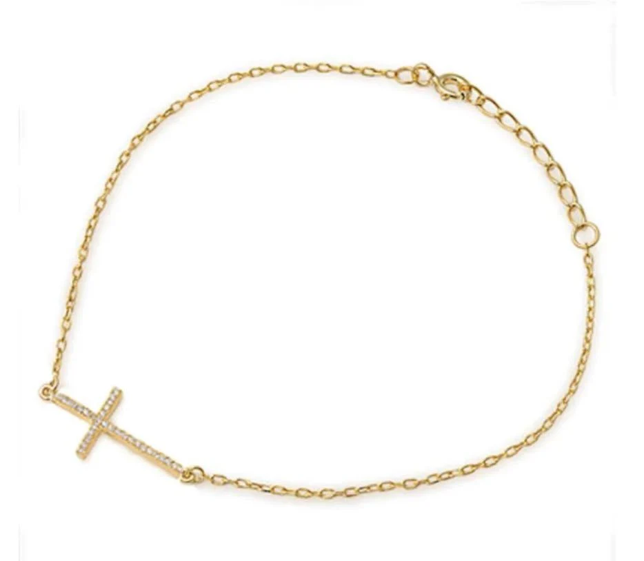 Gold Vermeil Cross Bracelet w/ Zirconias 7.5 - Image 3