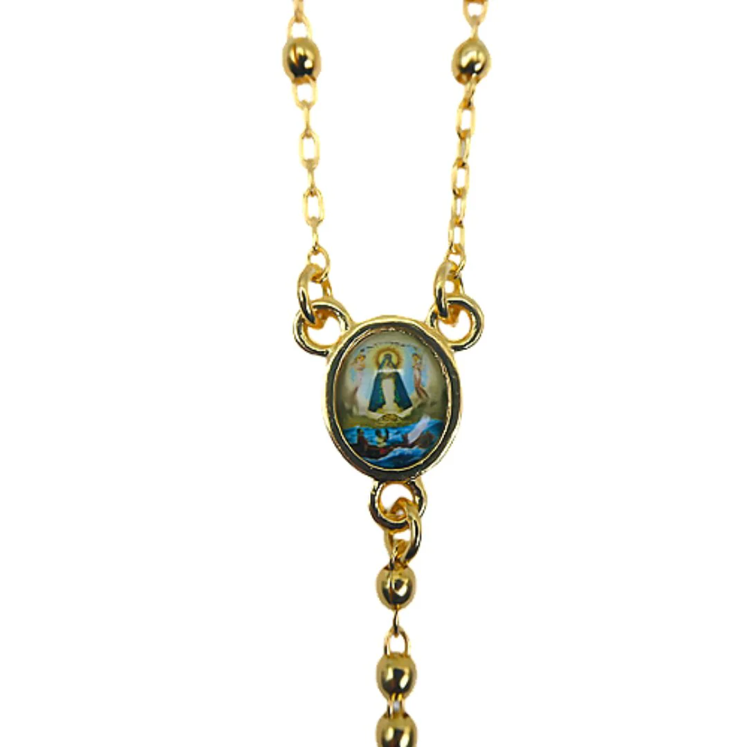 Gold-Plated Tiny Bead Our Lady of Charity Rosary Necklace 18-inch - Image 3