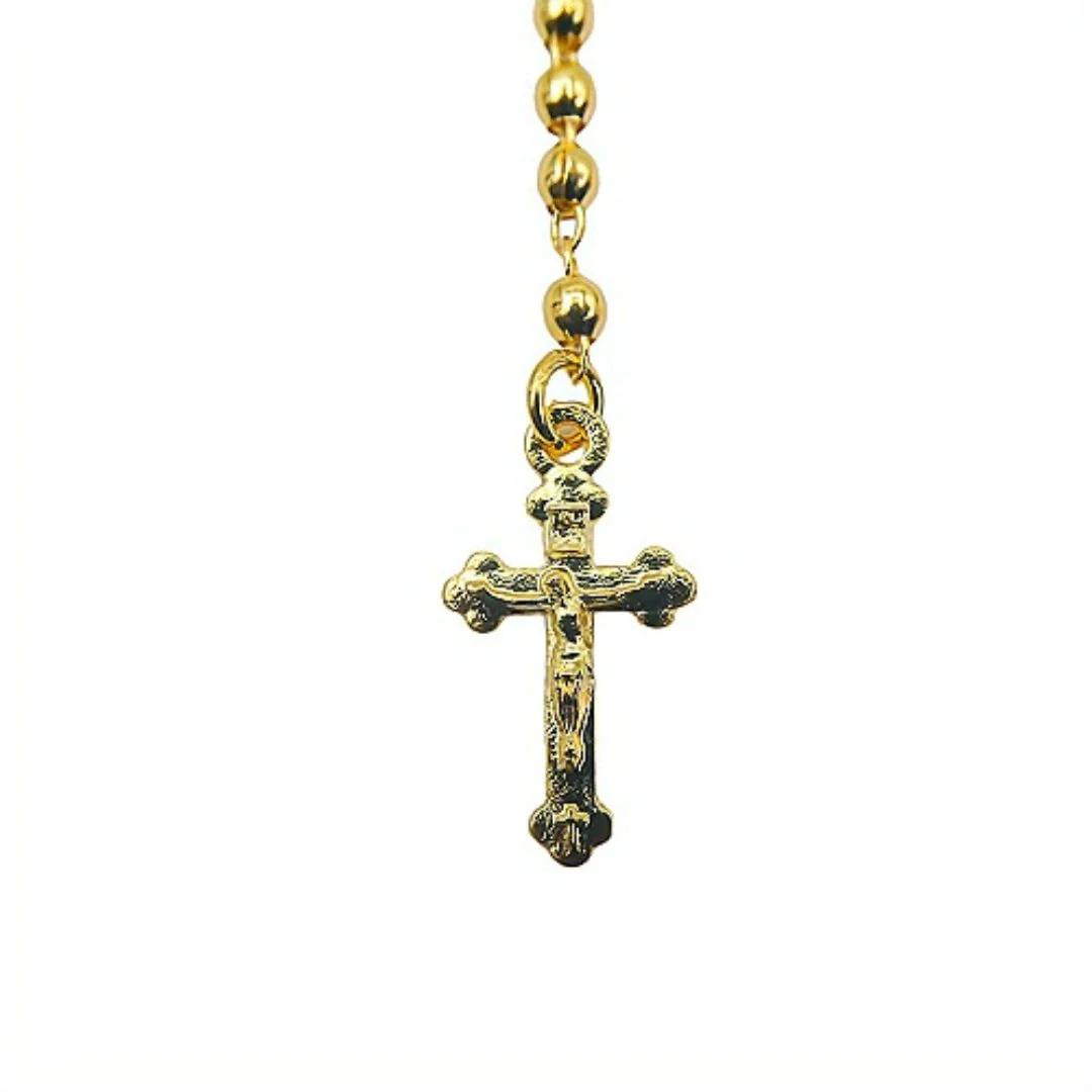 Gold-Plated Tiny Bead Our Lady of Charity Rosary Necklace 18-inch - Image 4