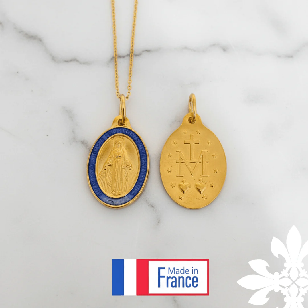 Gold-Plated Blue Enamel Miraculous Medal Necklace — Rue du Bac, Paris (18”) - Image 3