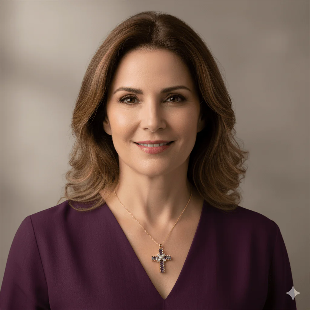 Gold-Plated Violet Zirconia Cross Necklace 18-inch - Image 2