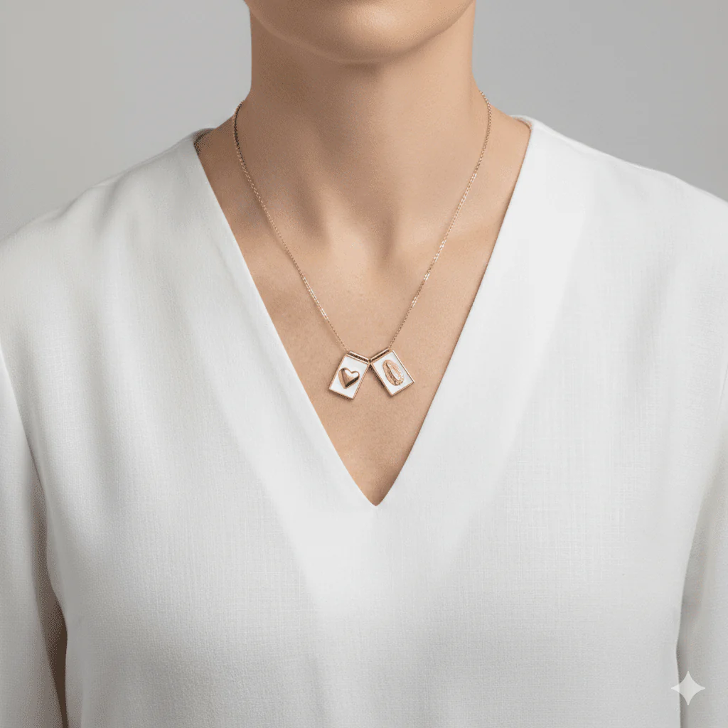 Gold-Plated White Enamel Scapular Necklace — Our Lady of Guadalupe (18") - Image 2