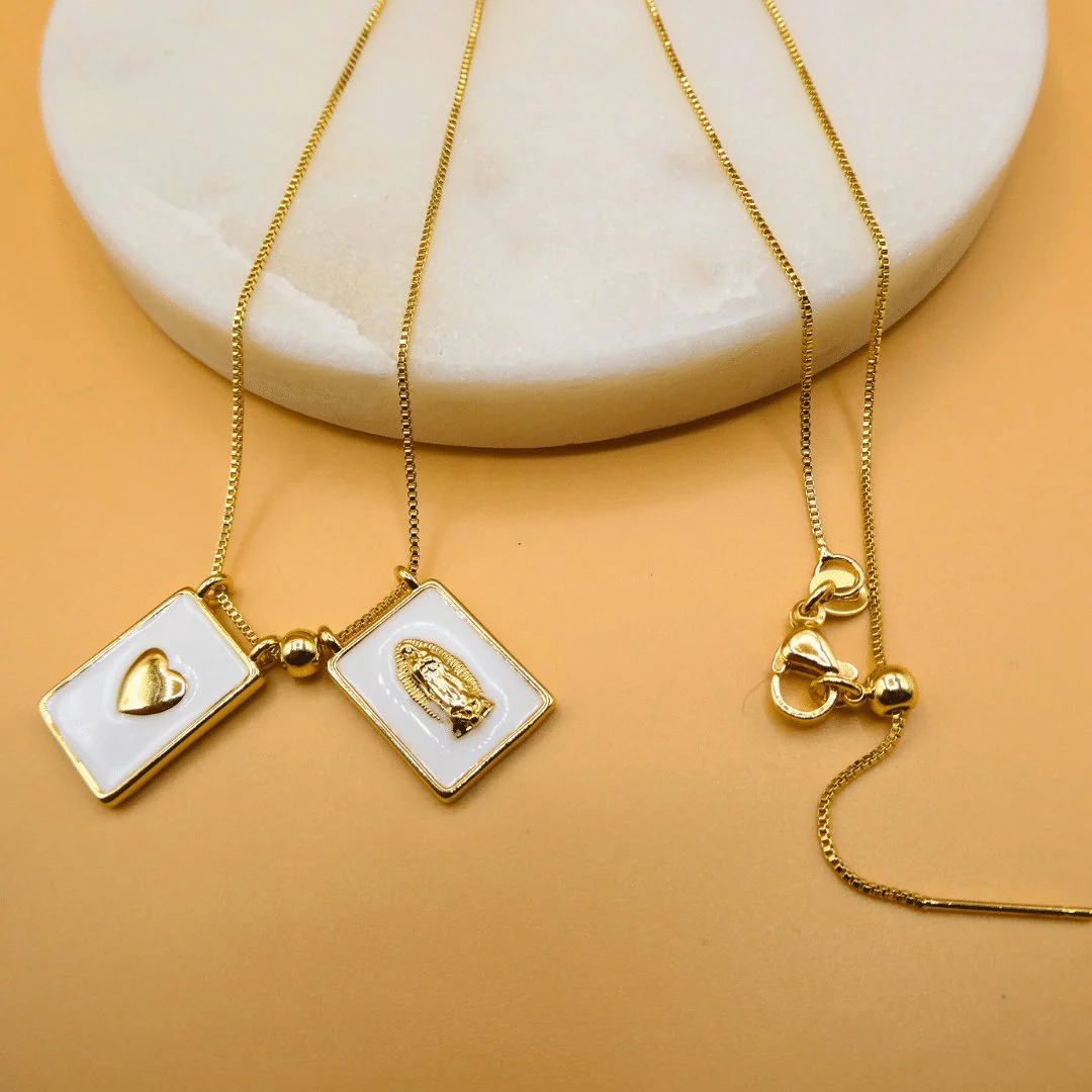 Gold-Plated White Enamel Scapular Necklace — Our Lady of Guadalupe (18") - Image 3
