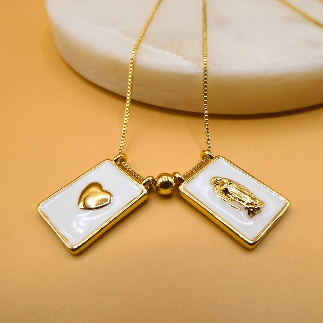 Gold-Plated White Enamel Scapular Necklace — Our Lady of Guadalupe (18") - Image 4