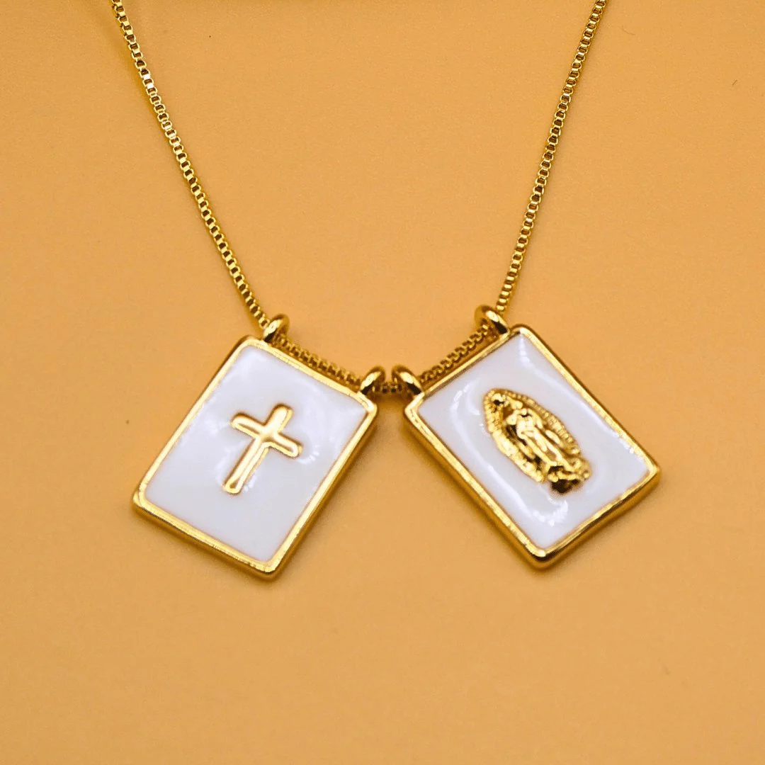 Gold-Plated White Enamel Scapular Necklace — Our Lady of Guadalupe (18") - Image 5