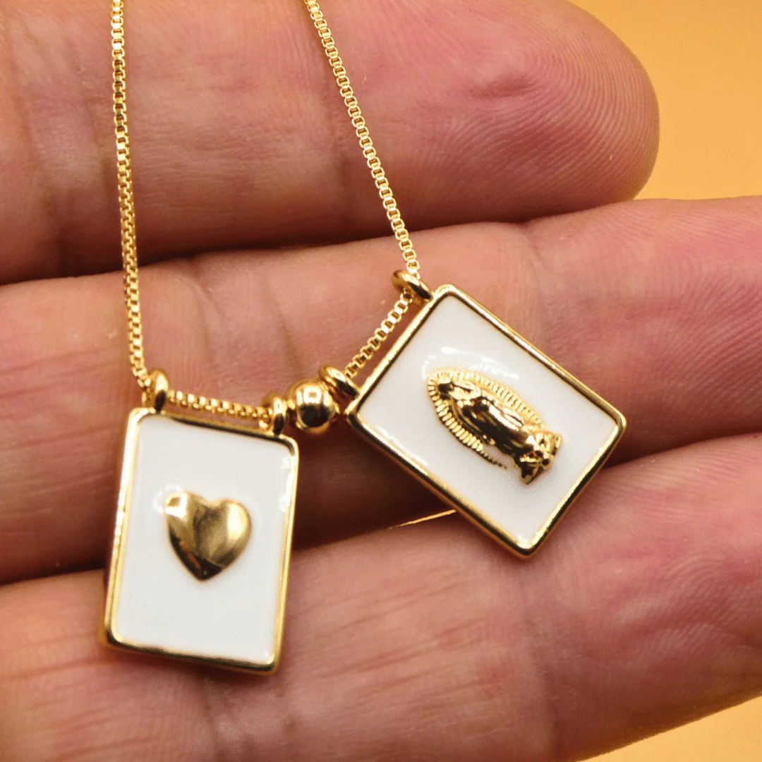 Gold-Plated White Enamel Scapular Necklace — Our Lady of Guadalupe (18") - Image 6