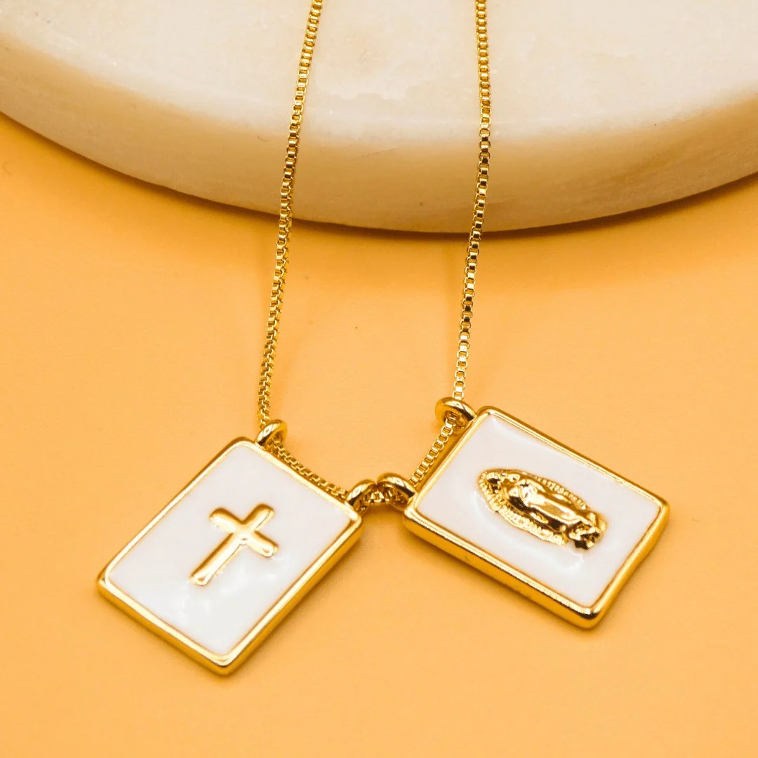 Gold-Plated White Enamel Scapular Necklace — Our Lady of Guadalupe (18") - Image 8