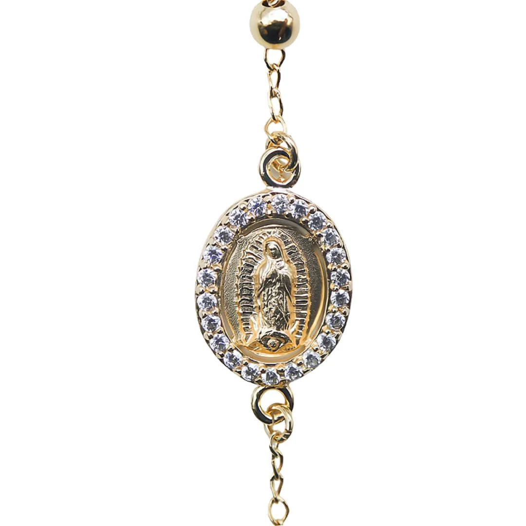 Gold-Filled Our Lady of Guadalupe Rosary Bracelet with Zirconia — 7.5” - Image 3