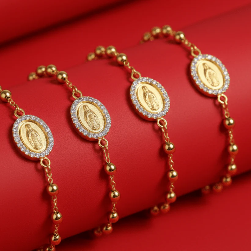 Gold-Filled Our Lady of Guadalupe Rosary Bracelet with Zirconia — 7.5” - Image 4