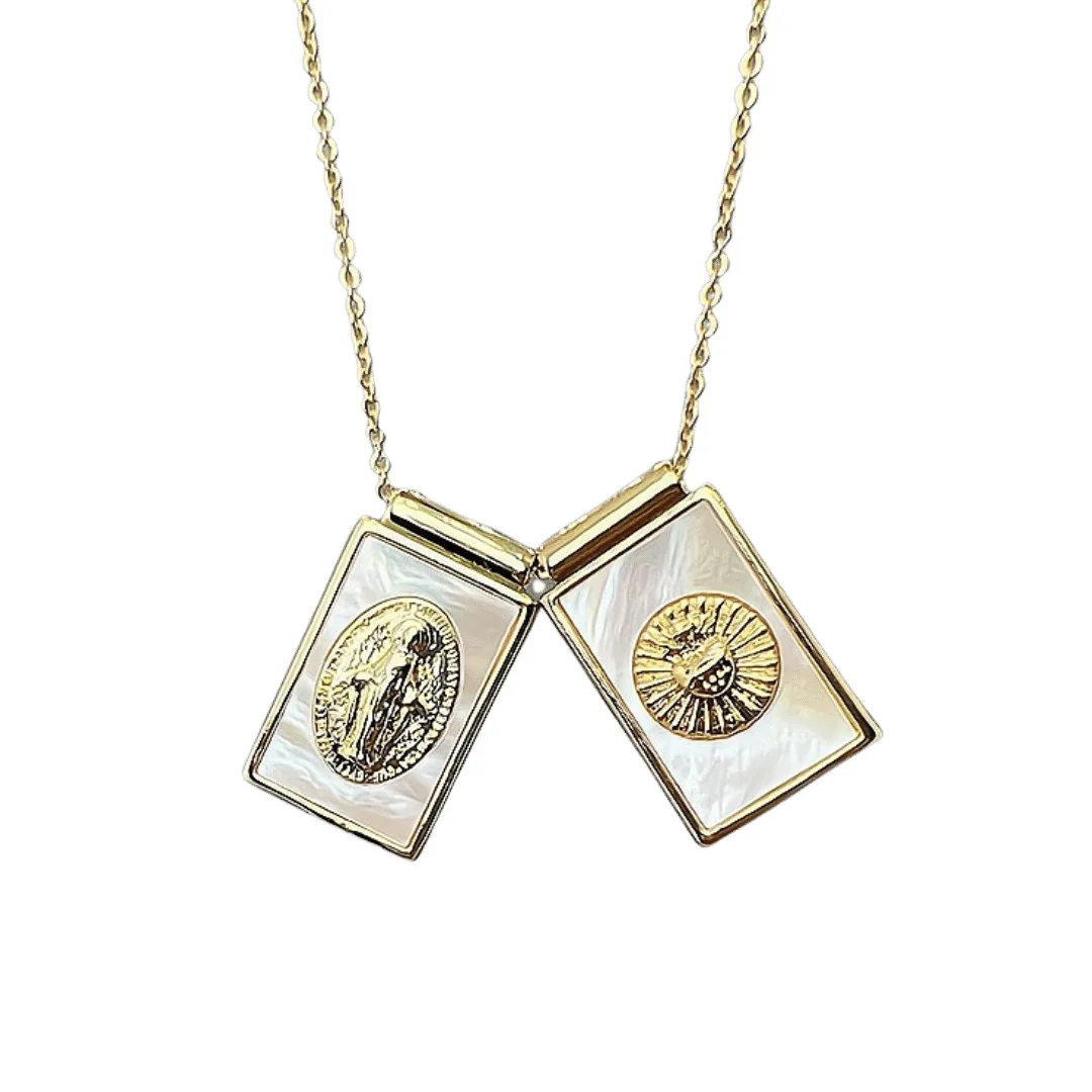 Gold-Plated Mother of Pearl Scapular Necklace 18-inch - Image 3