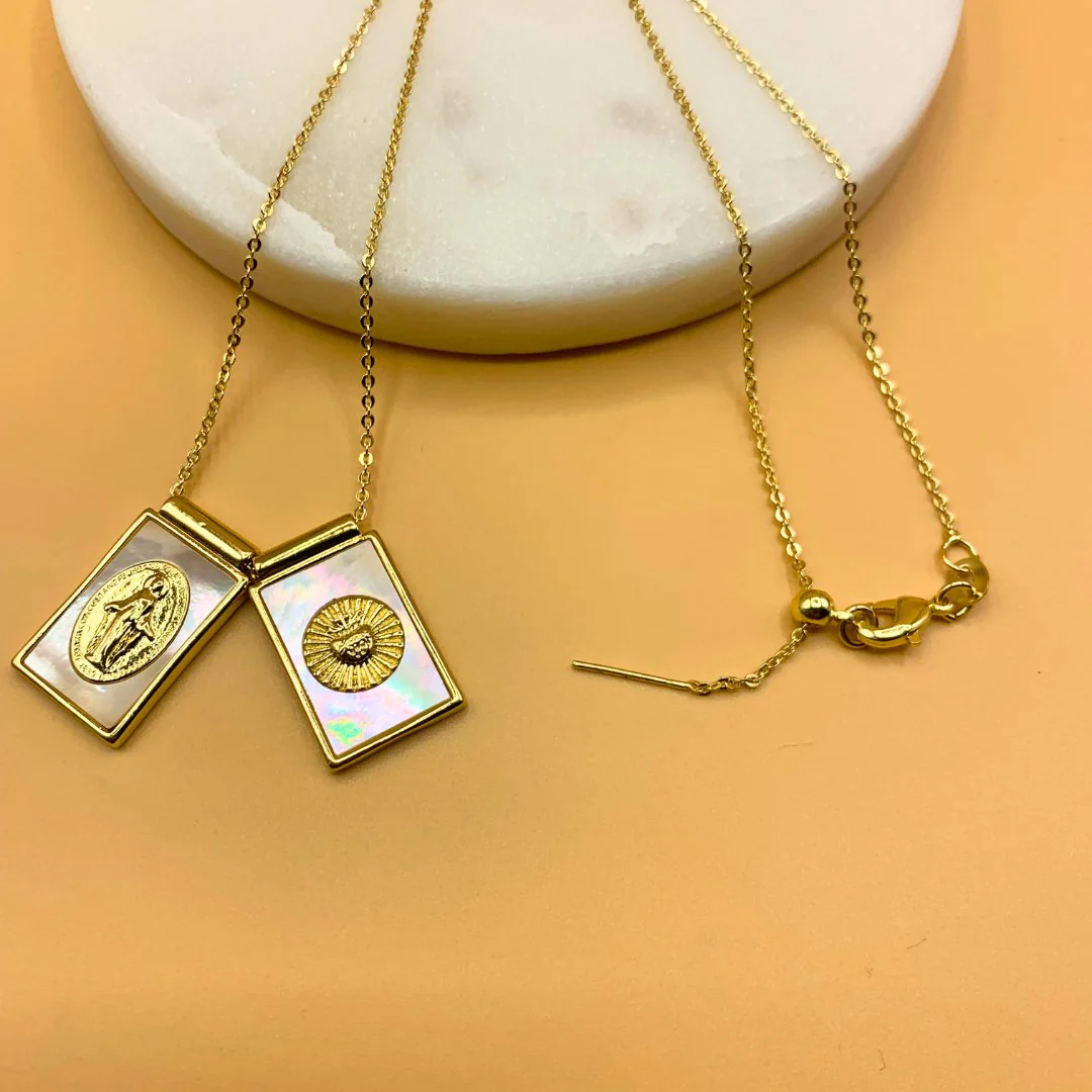 Gold-Plated Mother of Pearl Scapular Necklace 18-inch - Image 4