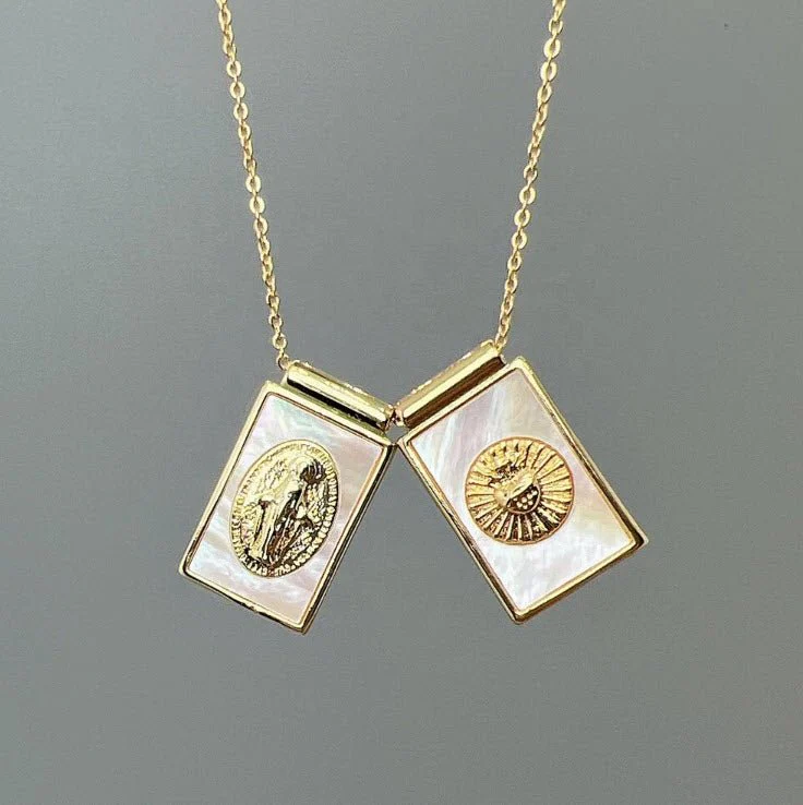 Gold-Plated Mother of Pearl Scapular Necklace 18-inch - Image 5