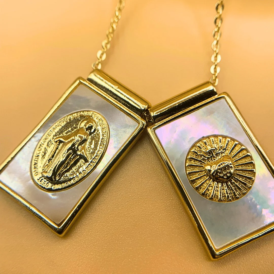 Gold-Plated Mother of Pearl Scapular Necklace 18-inch - Image 6