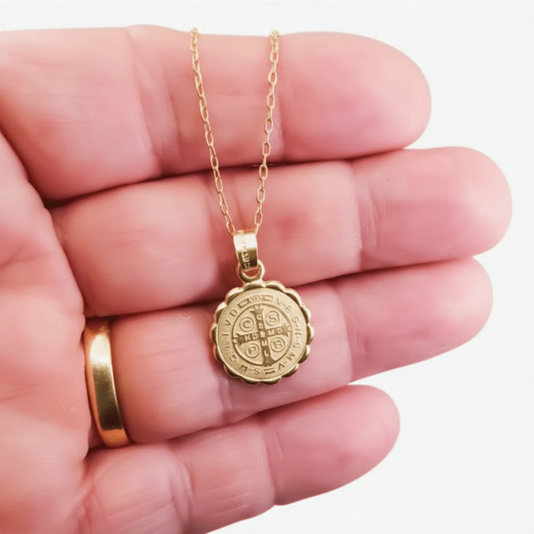 Gold Saint Benedict Medal Verona Necklace 18-inch - Image 5