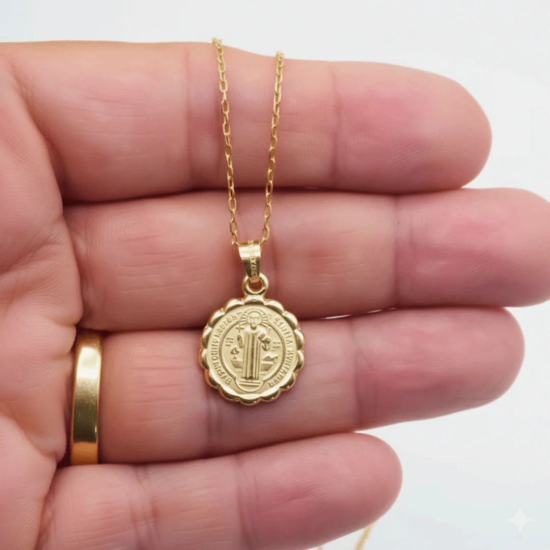 Gold Saint Benedict Medal Verona Necklace 18-inch - Image 7