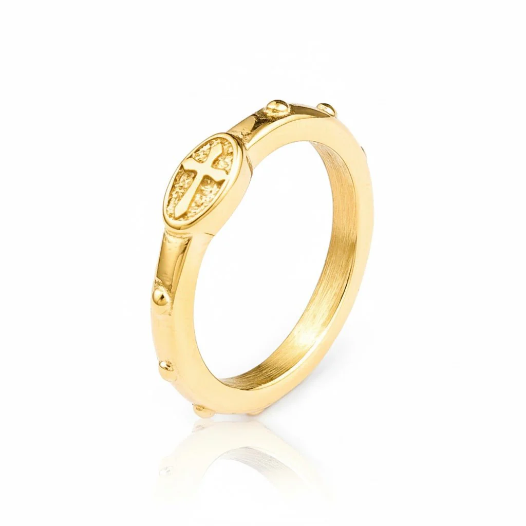 Gold-Plated Stainless Steel Rosary Ring