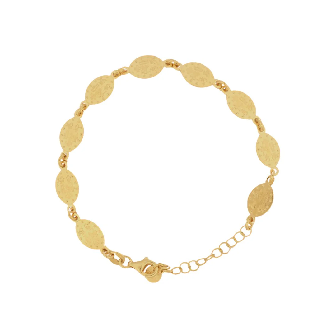 Gold Vermeil Religious Charm Bracelet - 9 Miraculous Medals 6.5" + 1.5” - Image 3