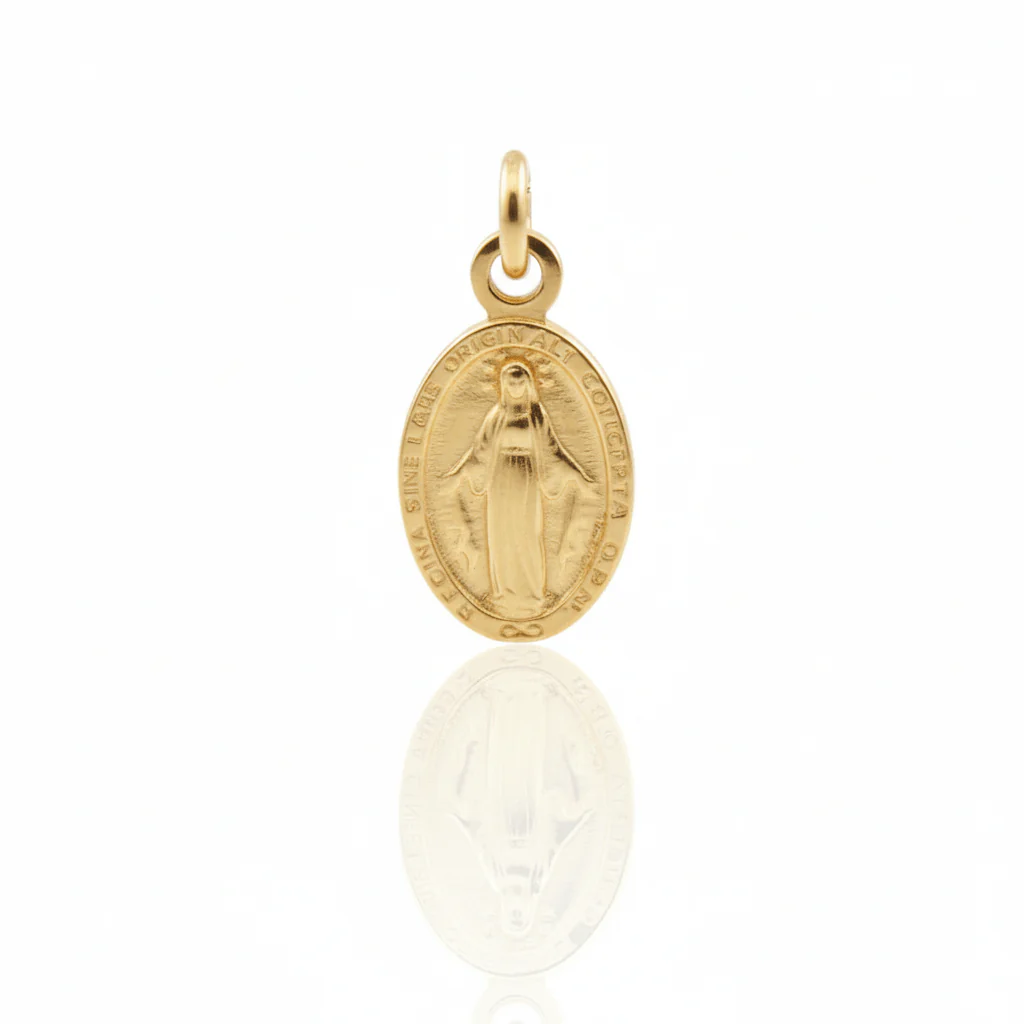 Gold Vermeil Religious Charm Bracelet - 9 Miraculous Medals 6.5" + 1.5” - Image 4