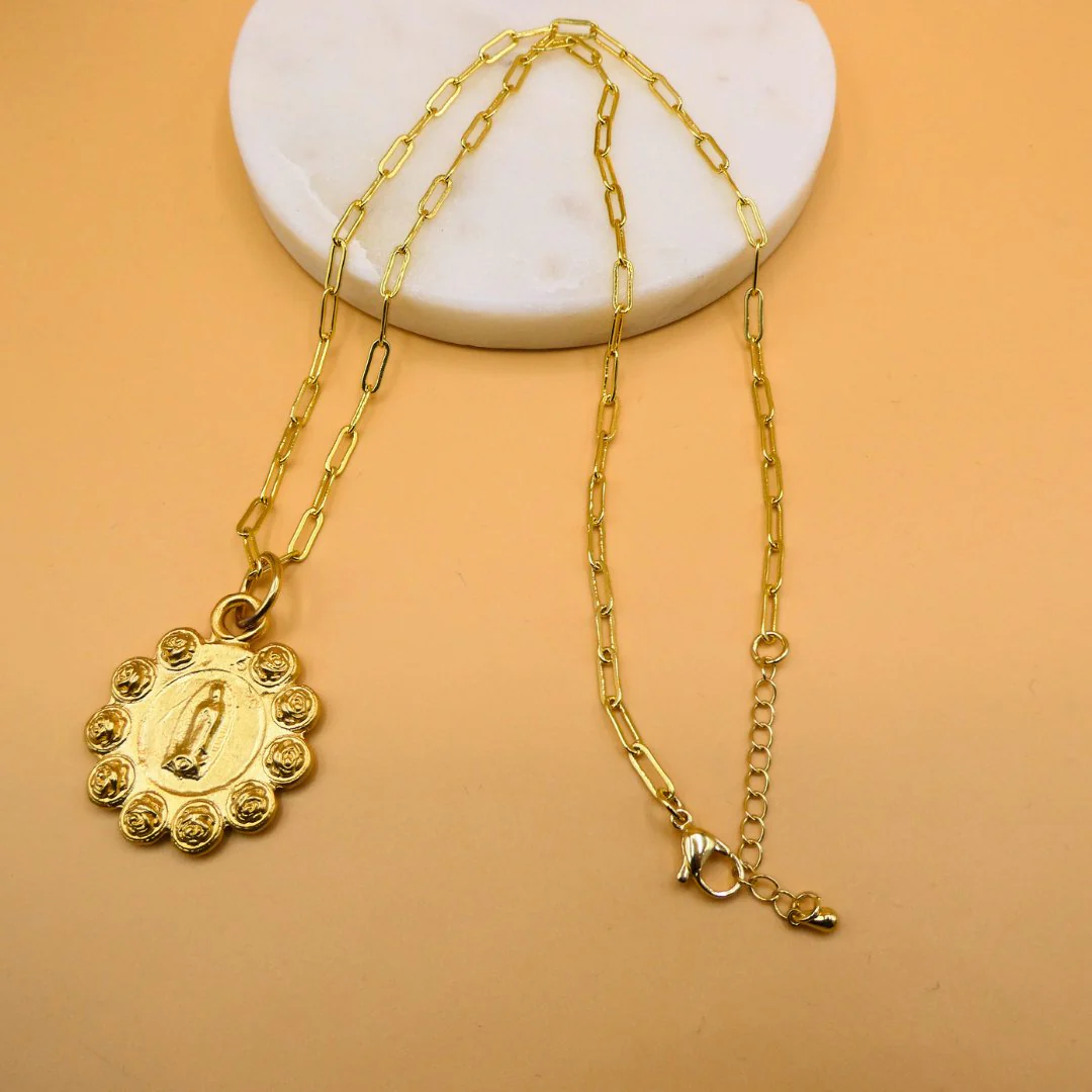 Gold-Plated Our Lady of Guadalupe Necklace 22-inch - Image 3