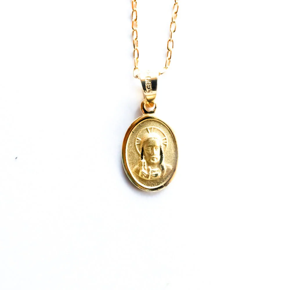 Gold Sacred Heart Oval Medal Necklace 18-inch - Image 3