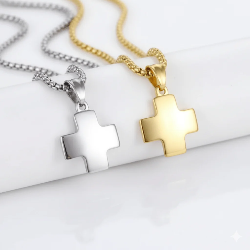 Stainless Steel Greek Cross Necklace 24"